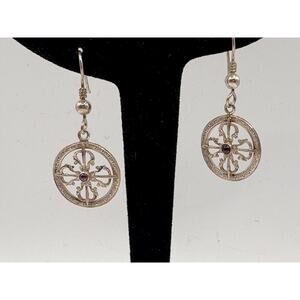 Sterling Silver‎ Tibetan Biswa Bajra Dangle Earrings Garnet
